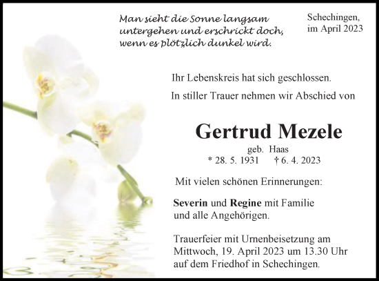 Traueranzeige von Gertrud Mezele