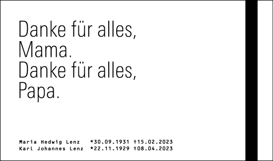 Traueranzeige von Hedwig und Johannes Lenz von Schwäbische Post