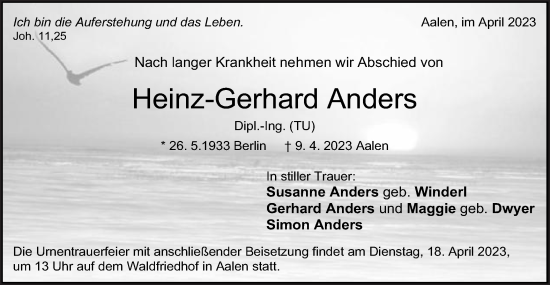 Traueranzeige von Heinz-Gerhard Anders von Schwäbische Post