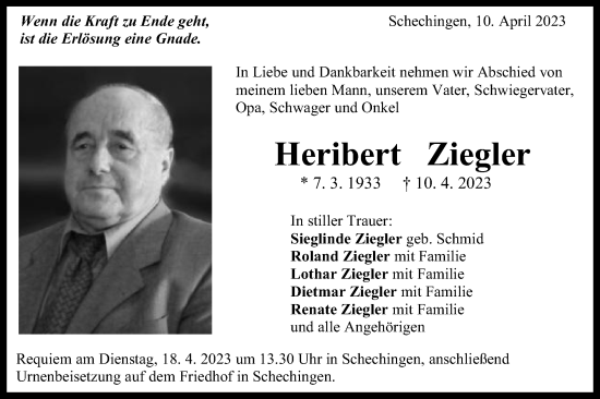 Traueranzeige von Heribert Ziegler