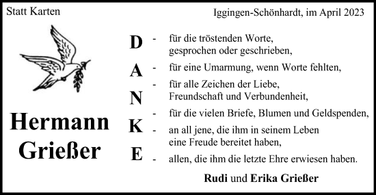 Traueranzeige von Hermann Grießer von Gmünder Tagespost