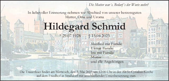 Traueranzeige von Hildegard Schmid von Gmünder Tagespost