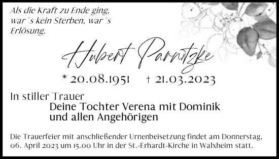 Traueranzeige von Hubert Parnitzke von Schwäbische Post