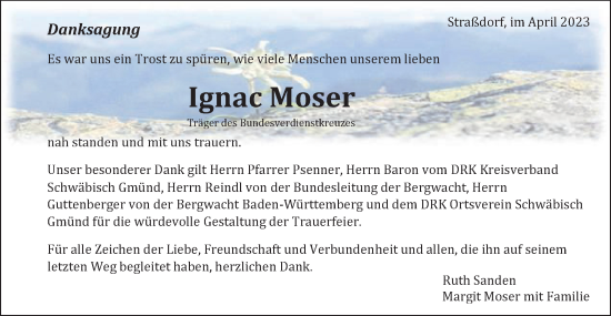 Traueranzeige von Ignac Moser von Gmünder Tagespost