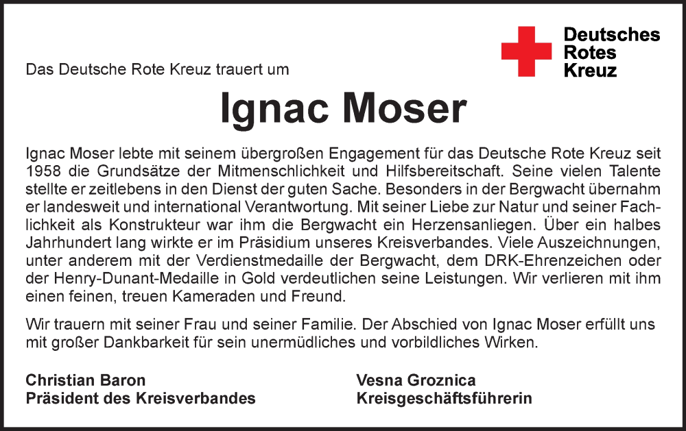  Traueranzeige für Ignac Moser vom 01.04.2023 aus Gmünder Tagespost