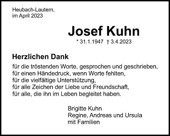 Traueranzeige von Josef Kuhn von Schwäbische Post