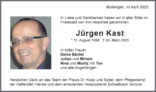 Traueranzeige von Jürgen Kast von Gmünder Tagespost