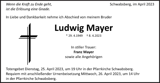 Traueranzeige von Ludwig Mayer von Schwäbische Post