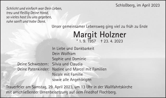 Traueranzeige von Margit Holzner von Schwäbische Post