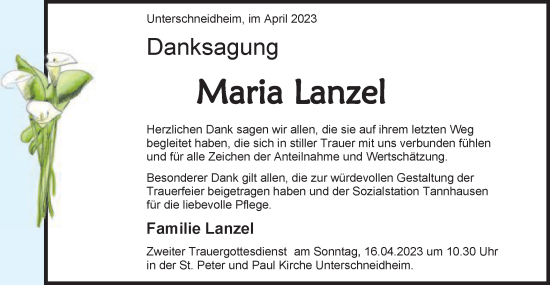 Traueranzeige von Maria Lanzel von Schwäbische Post