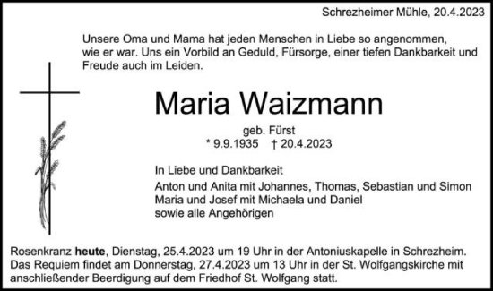 Traueranzeige von Maria Waizmann von Schwäbische Post