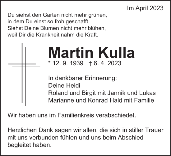 Traueranzeige von Martin Kulla von Schwäbische Post