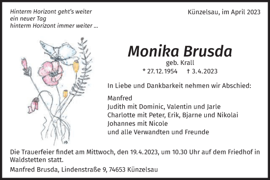 Traueranzeige von Monika Brusda von Gmünder Tagespost