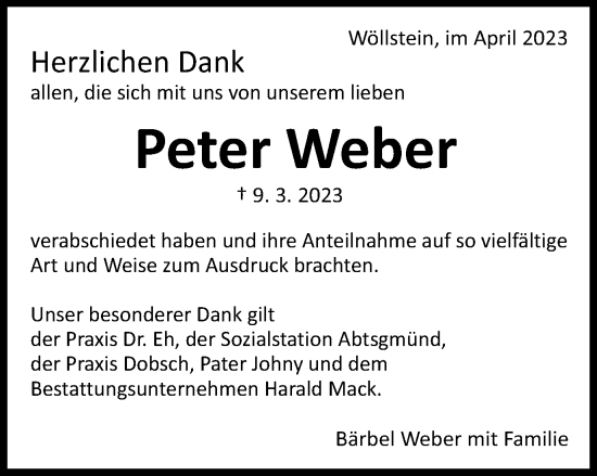 Traueranzeige von Peter Weber von Schwäbische Post
