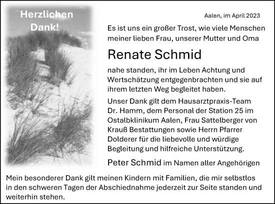 Traueranzeige von Renate Schmid von Schwäbische Post