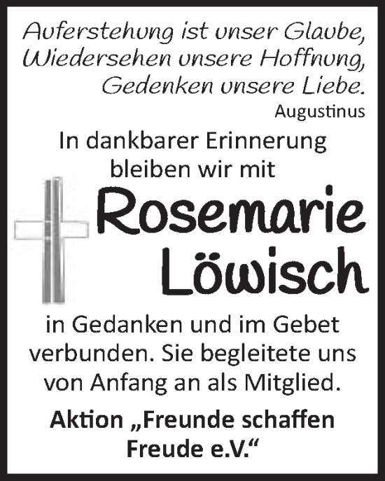 Traueranzeige von Rosemarie Löwisch von Schwäbische Post