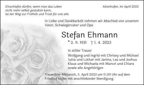 Traueranzeige von Stefan Ehmann von Schwäbische Post