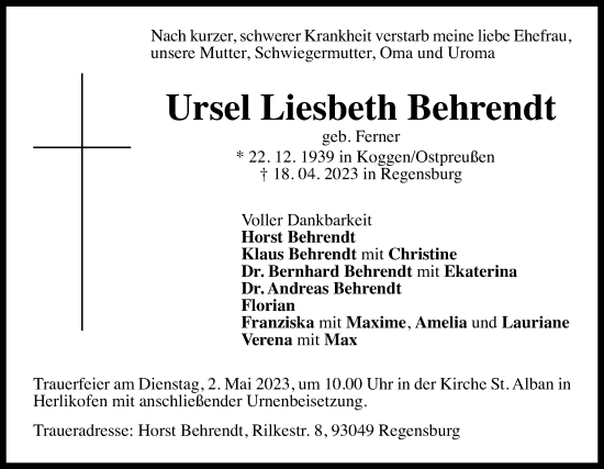 Traueranzeige von Ursel Liesbeth Behrendt