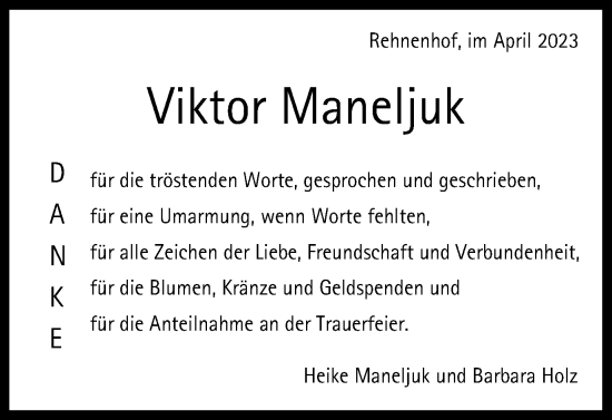 Traueranzeige von Viktor Maneljuk von Gmünder Tagespost