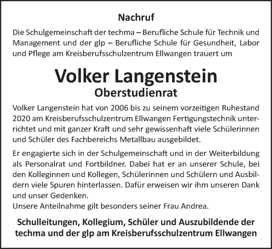 Traueranzeige von Volker Langenstein