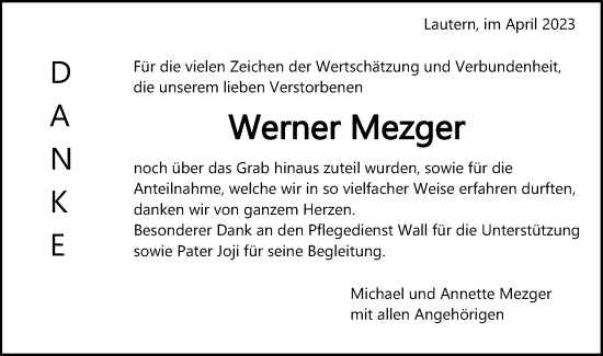 Traueranzeige von Werner Mezger von Gmünder Tagespost