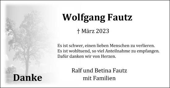 Traueranzeige von Wolfgang Fautz von Gmünder Tagespost