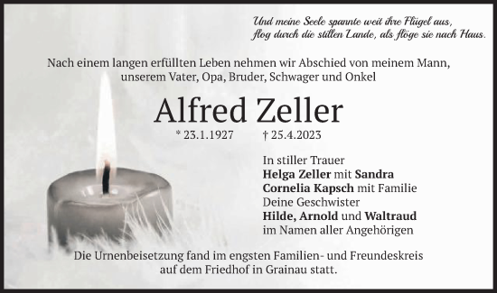 Traueranzeige von Alfred Zeller von Gmünder Tagespost