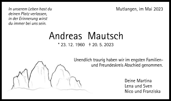 Traueranzeige von Andreas Mautsch von Gmünder Tagespost