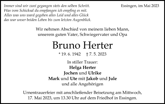 Traueranzeige von Bruno Herter von Schwäbische Post