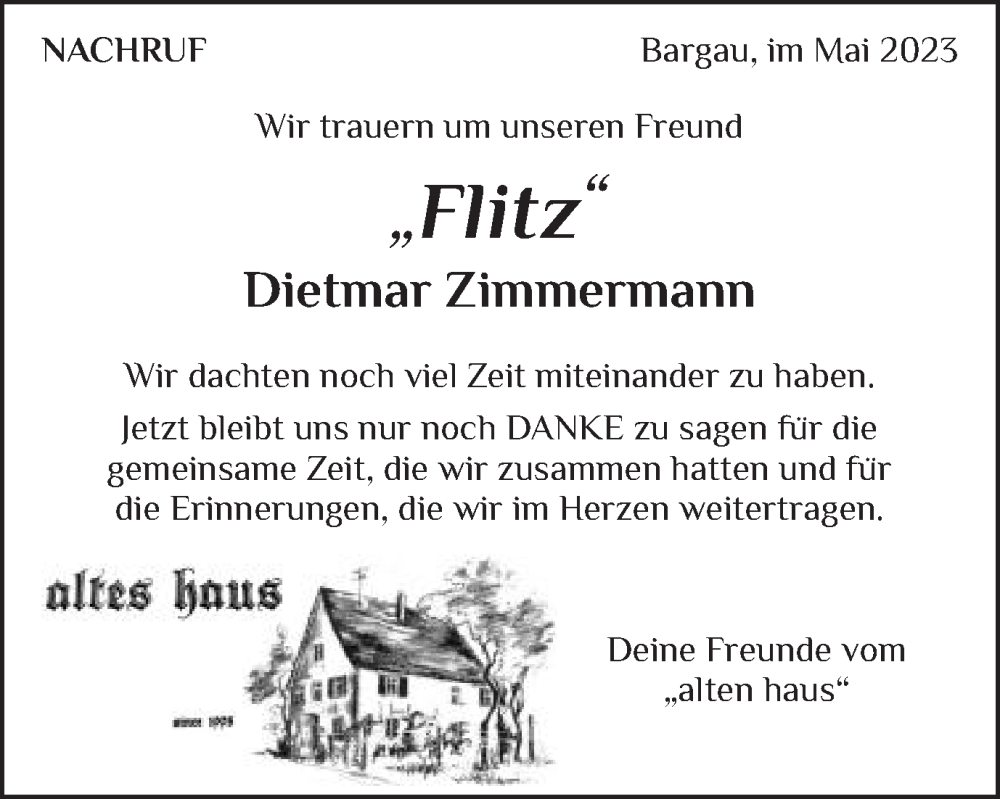  Traueranzeige für Dietmar Zimmermann vom 20.05.2023 aus Gmünder Tagespost