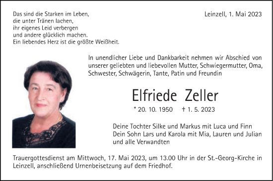 Traueranzeige von Elfriede Zeller von Gmünder Tagespost