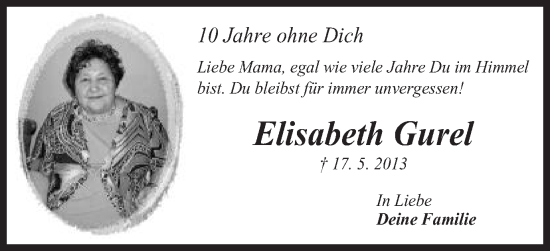 Traueranzeige von Elisabeth Gurel von Schwäbische Post