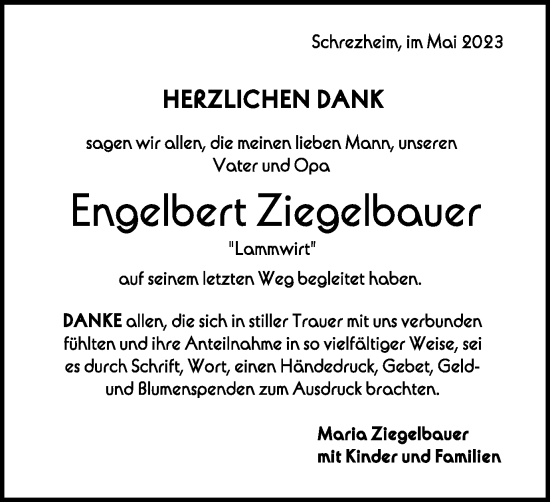 Traueranzeige von Engelbert Ziegelbauer von Schwäbische Post