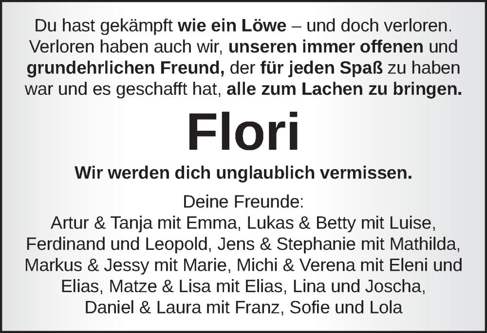  Traueranzeige für Florian Dengler vom 16.05.2023 aus Gmünder Tagespost