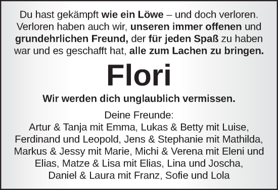 Traueranzeige von Florian Dengler von Gmünder Tagespost