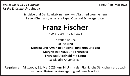 Traueranzeige von Franz Fischer von Schwäbische Post