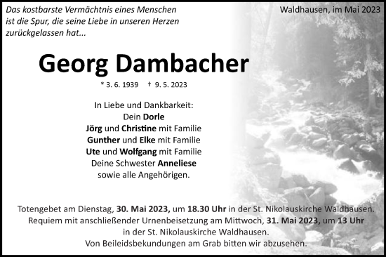 Traueranzeige von Georg Dambacher von Schwäbische Post