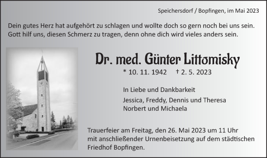 Traueranzeige von Günter Littomisky von Schwäbische Post