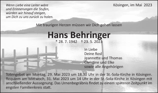 Traueranzeige von Hans Behringer von Schwäbische Post