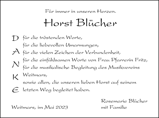 Traueranzeige von Horst Blücher von Gmünder Tagespost