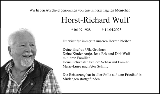 Traueranzeige von Horst-Richard Wulf von Gmünder Tagespost