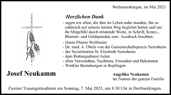Traueranzeige von Josef Neukamm von Schwäbische Post