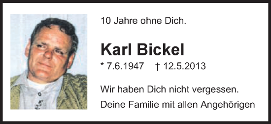 Traueranzeige von Karl Bickel von Schwäbische Post