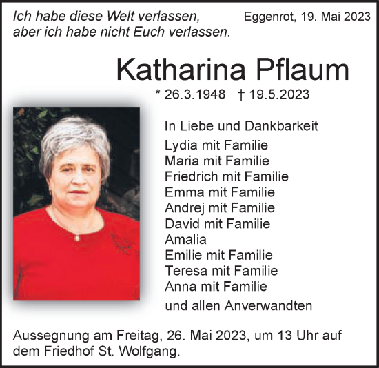 Traueranzeige von Katharina Pflaum von Schwäbische Post