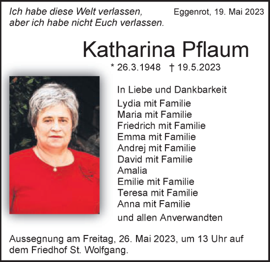 Traueranzeige von Katharina Pflaum