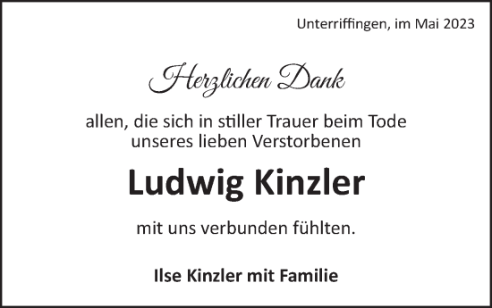 Traueranzeige von Ludwig Kinzler von Schwäbische Post