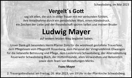 Traueranzeige von Ludwig Mayer von Schwäbische Post