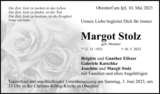 Traueranzeige von Margot Stolz von Schwäbische Post