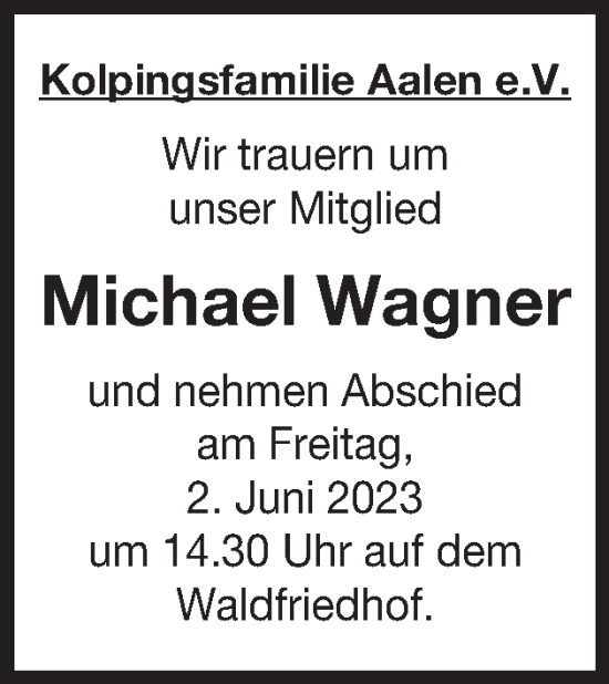 Traueranzeige von Michael Wagner von Schwäbische Post