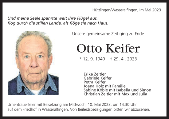 Traueranzeige von Otto Keifer von Schwäbische Post
